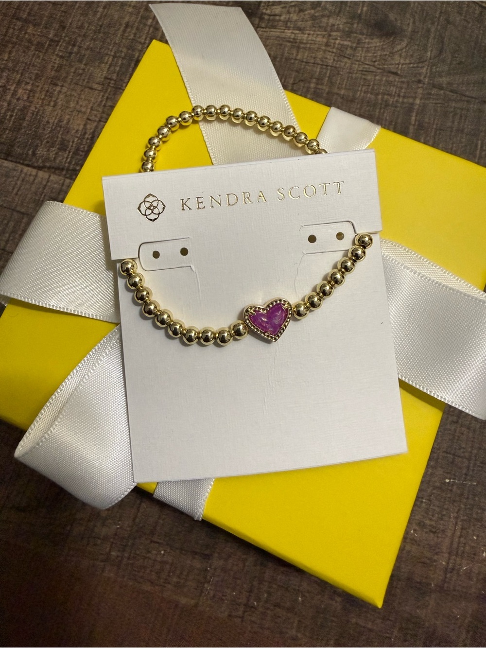 Kendra Scott Gold Beaded Bracelet with Pink Heart